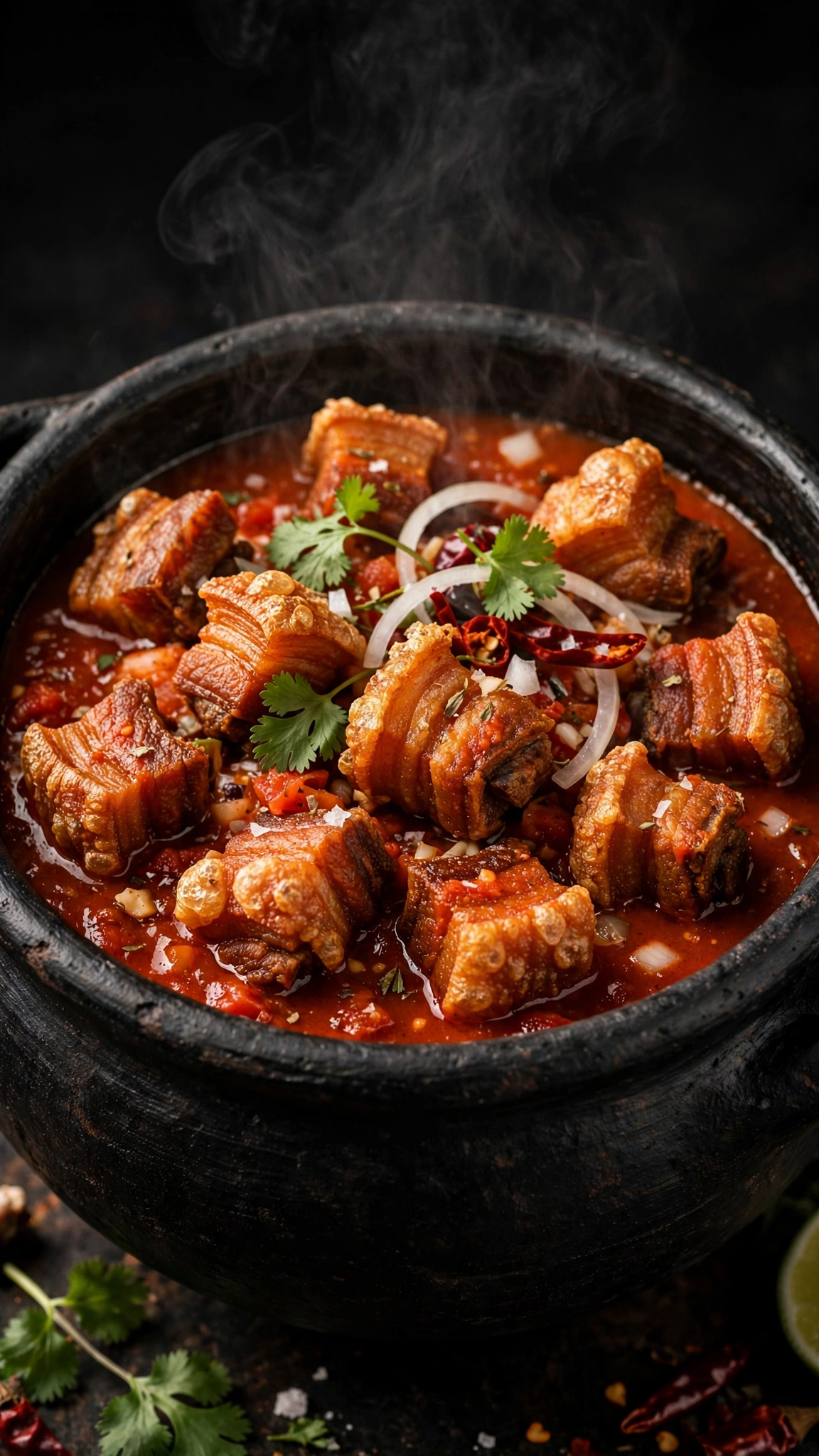 Chicharrón en salsa roja