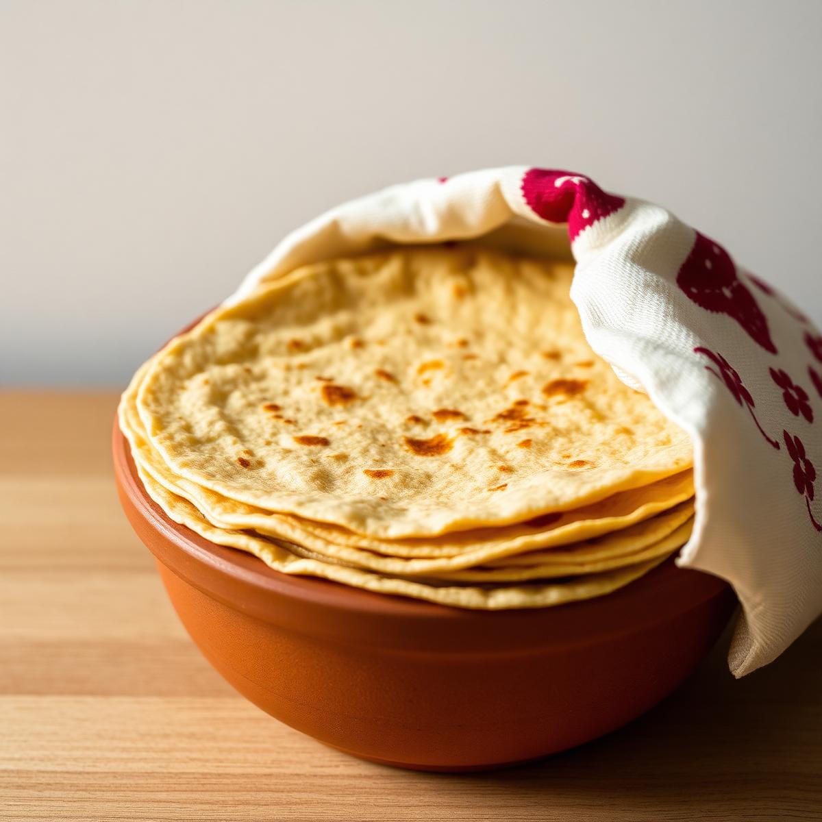 Tortillas hechas a mano en tortillero de barro